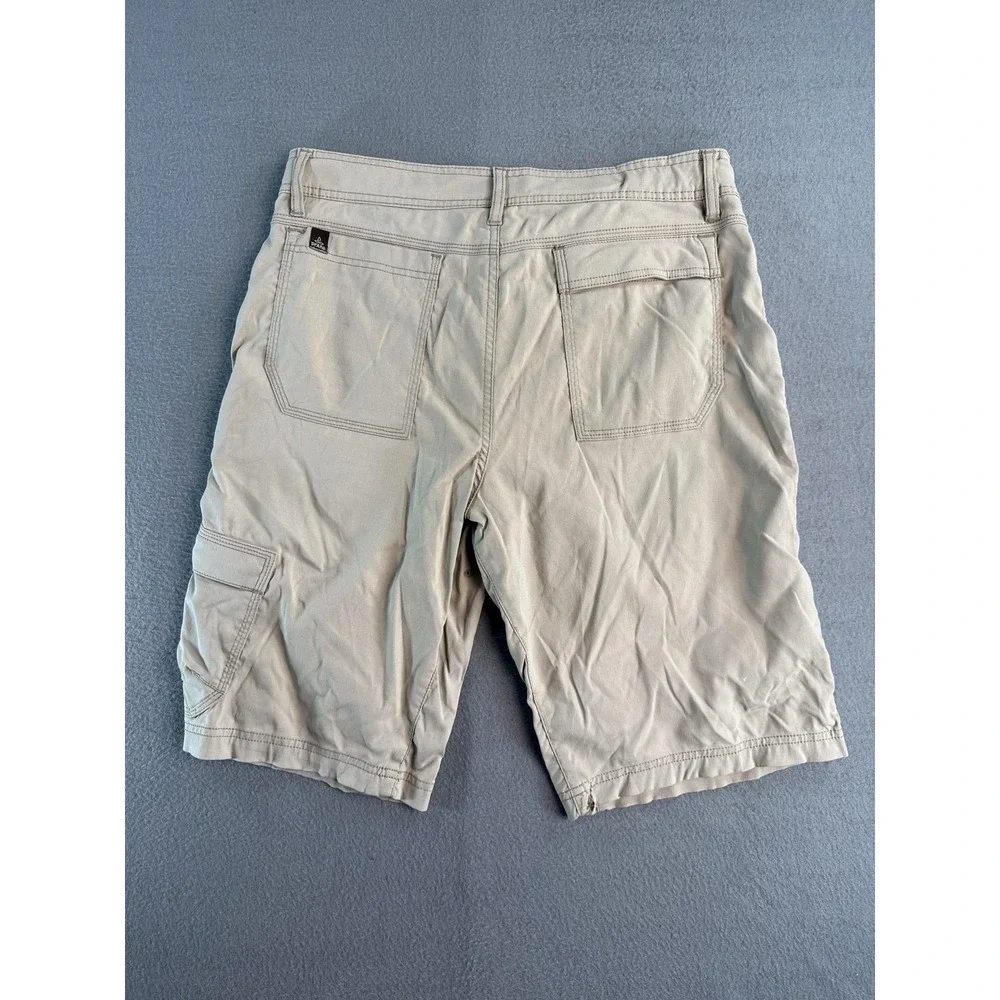PrAna Zion Shorts Mens M Beige Cargo Canvas Belted 11 Inseam Hiking Casual